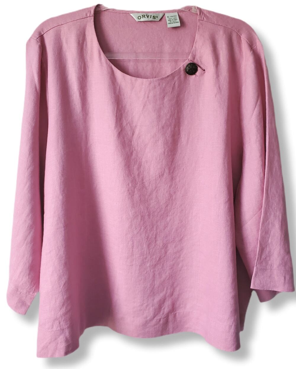 Women Orvis Pink Linen Top Blouse XL Boxy Scandi Boho Lagenlook Minimalist NEW